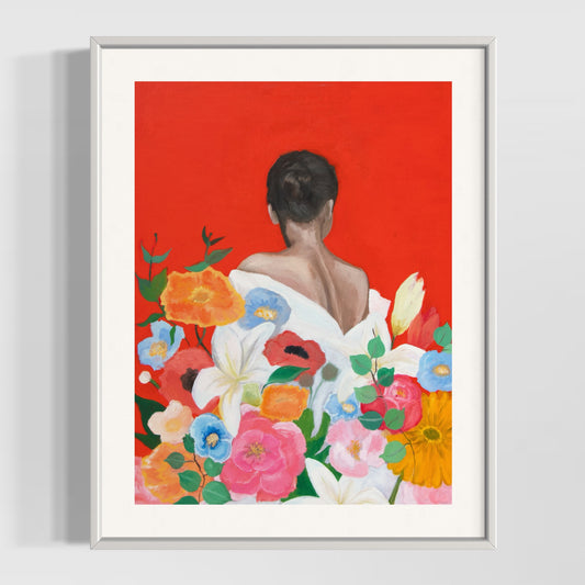 Limited fine art print ''Crimson Reverie: A Symphony of Womanhood and Nature"